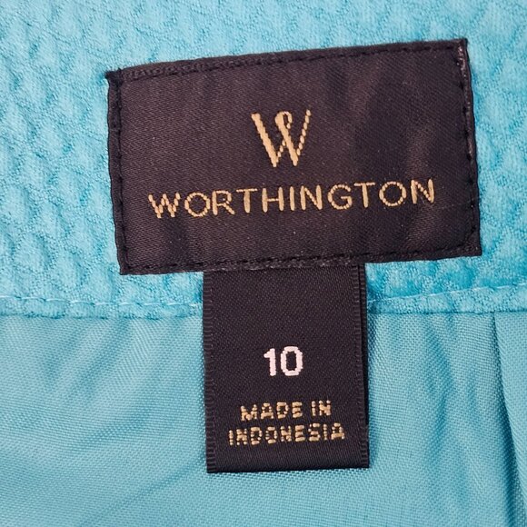 Worthington Women's A-Line Skirt Size 10 Teal Textured Modest Career Office - Picture 5 of 8